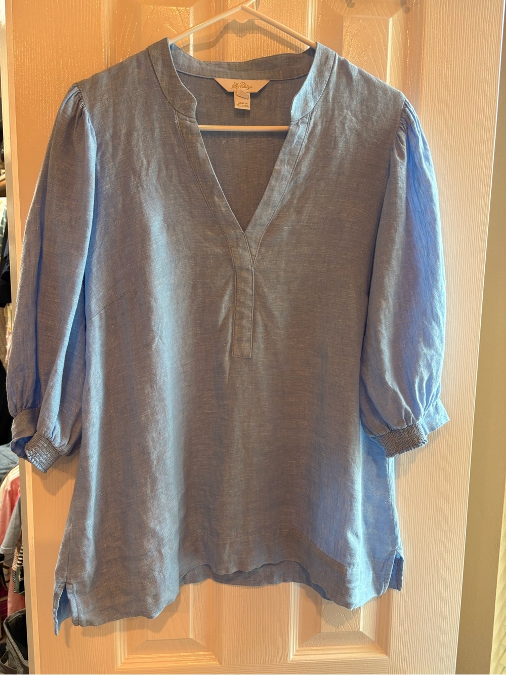 Lilly Pulitzer Sky Blue V-Neck Linen Tunic XL